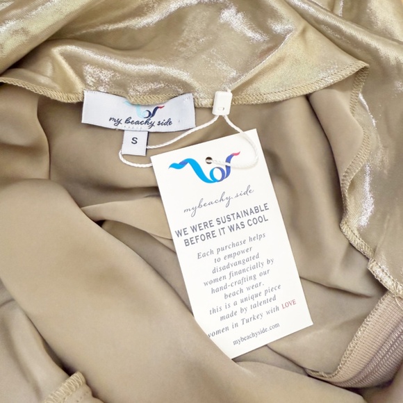 My Beachy Side Charlotte Gold Dress Old Hollywood Goddess Minimalist Luxury Sz S - Picture 8 of 8